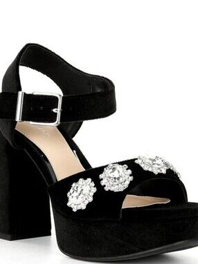 Copper Key Celleste Two Velvet Jewel Embellished Platform Dress Sandals